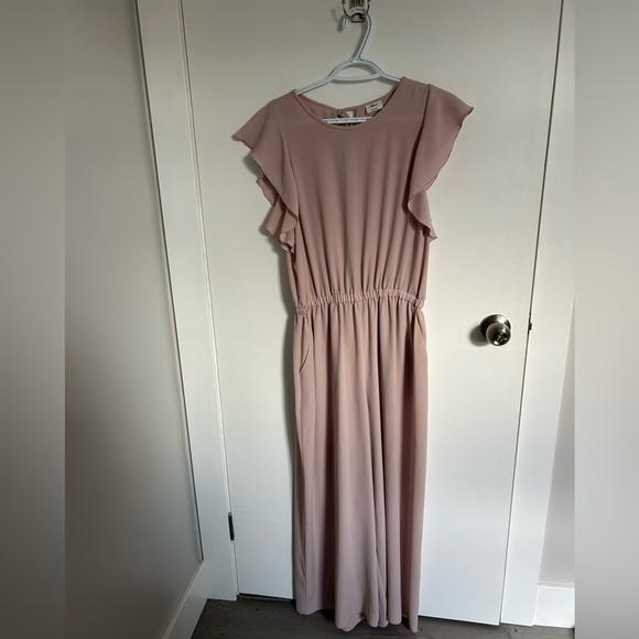 NWOT Aritzia Wilfred Ruffle Sleeve Pink Blush Fleurette Wide Leg Jumpsuit sz. L - Picture 11 of 14